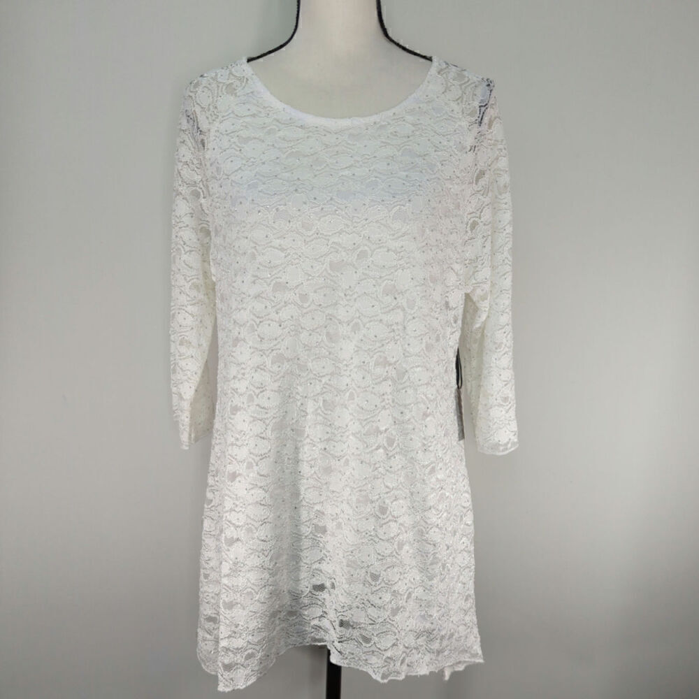 Kate Park White Lace Long Sleeve Blouse Top Large NWT